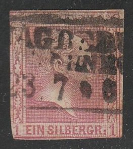 Prussia #6 Used Single Stamp Imperf. cv $35 (U3)