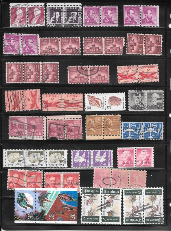 #413 My Page of Used US. Pairs + Stamps Collection / Lot