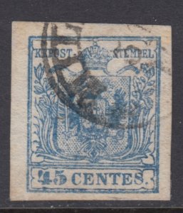 ITALY - 1850 Lombardo Veneto - Sassone n.12c azzurro oltremare cat.1300$