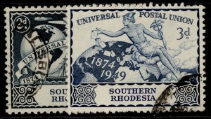 SOUTHERN RHODESIA GVI SG68-69, 1949 ANNIVERSARY of UPU set, FINE USED. 