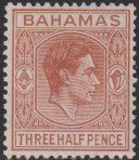 1938 - 1946 Bahamas KGVI three half pence issue MLH Sc# 102 CV $1.25 Stk #2
