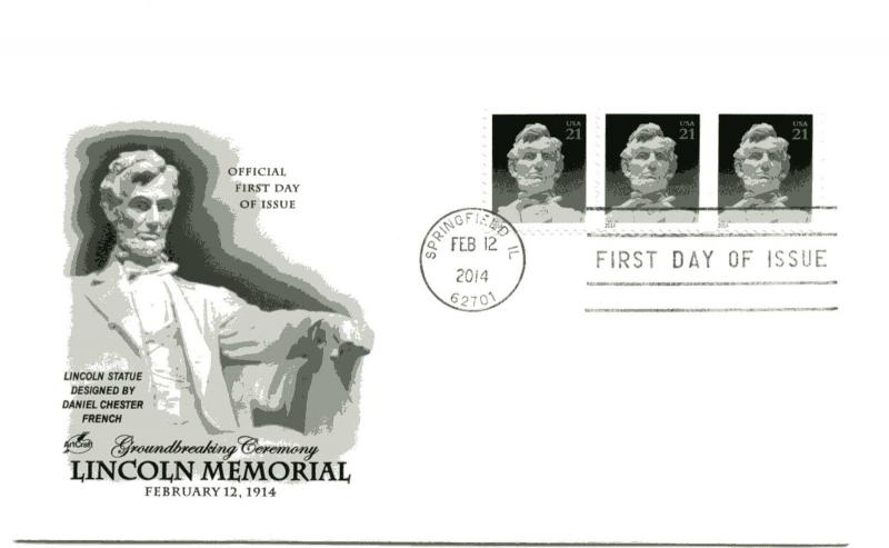 4860  21c Lincoln pane 'strip' of three, ArtCraft FDC