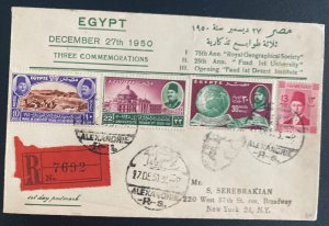 1950 Alexandria Egypt First Day cover FDC To New York Usa Three Commemorations
