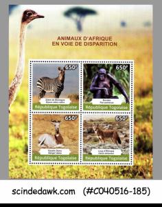 TOGO - 2014 ANIMALS OF AFRICA / ZEBRA GAZELLE BONOBO - MIN. SHEET MNH