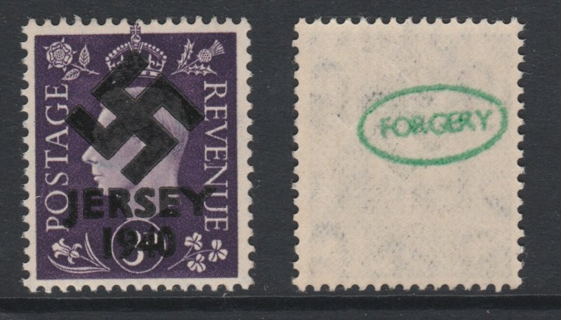 Jersey 1940 Swastika opt on Great Britain KG6 3d violet