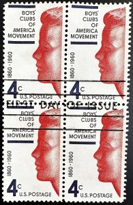 US #1163 Used VF Block of 4 w/FD Cancel -4c Boys Club 1960 [BB260]