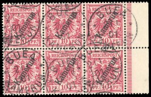 German Colonies, Cameroon #3, 1897 10pf carmine, block of six, used