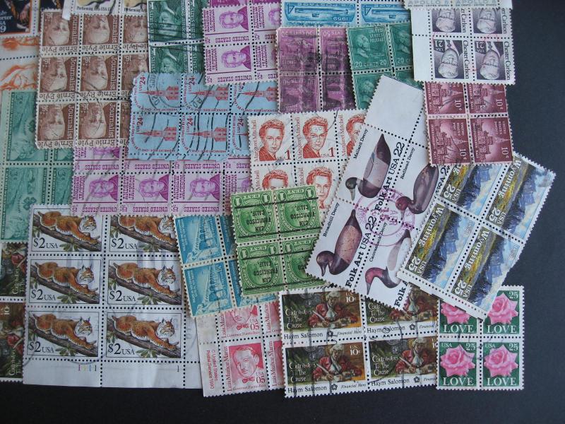 USA interesting wee hoard of used blocks 4 or more