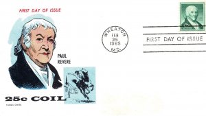 US FIRST DAY COVER 25c COIL DEFINITIVE PAUL REVERE ON FLUEGEL CACHET 1965