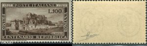 Italy 1949 100L. Sas 600 ** MNH Cert. w/Photo Silvano/Manuela Sorani  (003116)