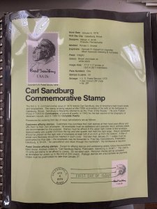 USPS Souvenir Page Scott 1731, 1978 carl Sandburg stamps