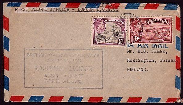 JAMAICA 1950 first flight cover BOAC Kingston to London....................32684