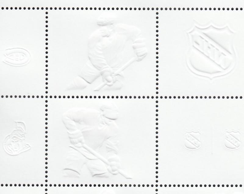 la. HOCKEY CANADIAN NHL Teams JERSEY MiniSheet of 7 EMBOSSED stamps Canada 2013