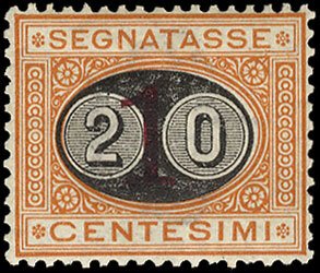 Italy, Postage Dues #J26 (Sass. 18) Cat€650, 1890 20c on 1c buff and magent...