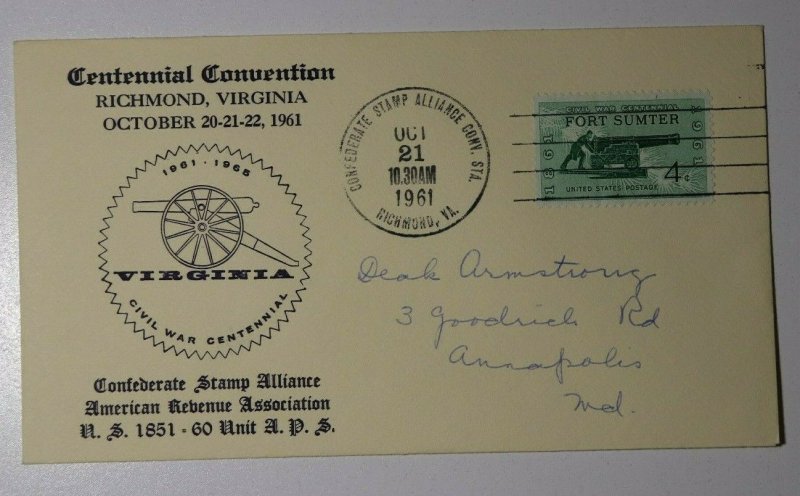 Centennial Conv Confederate Stamp Alliance Richmond VA 1961 Philatellic Expo 