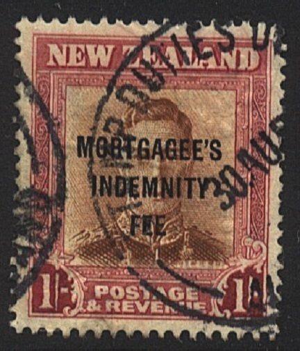 NEW ZEALAND Revenue MORTGAGEE'S INDEMNITY FEE GVI 1/- used................22654