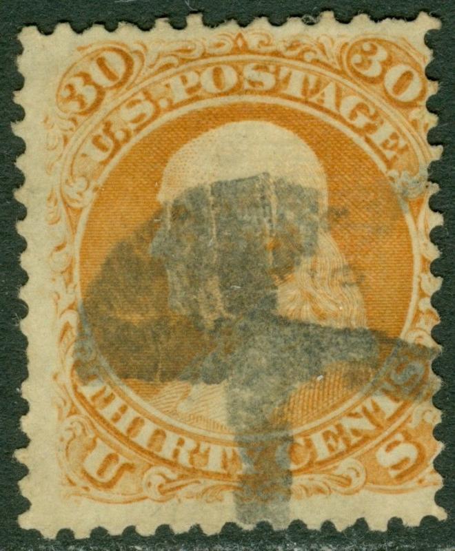 EDW1949SELL : USA 1868 Scott #100 Used. Small thin. Interesting cancel. Cat $950