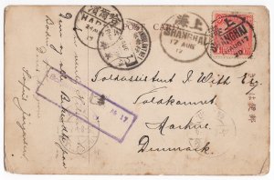China, 1917 Hankow Custom House Real Photo Censored TPO Postcard to Denmark
