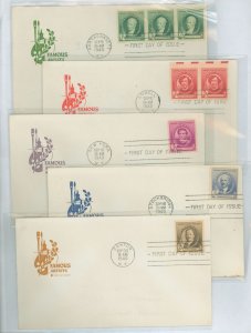 US 859-863 1940 Artists set of 5 on 5 addressed (erased) FDC with matching House of Farnum cachets.