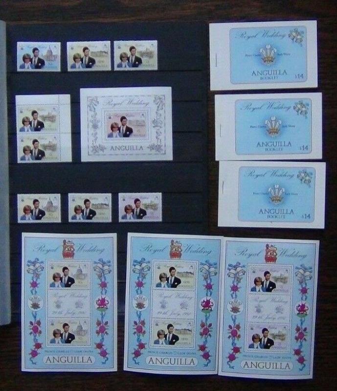 Anguilla 1981 Royal Wedding set M/s Booklets $3 extra flag staff variety MNH