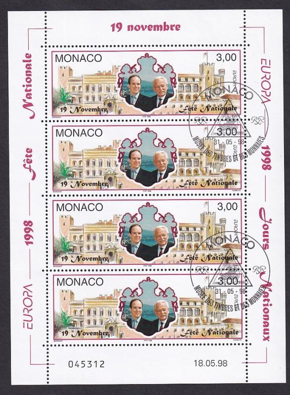 Monaco  #2085    cancelled  1998  sheet  Europa  princes and palace