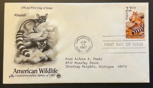 AMERICAN WILDLIFE RINGTAIL JUN 13 1987 TORONTO CA FIRST DAY COVER FDC BX2A2