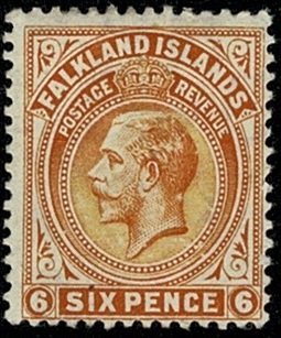 FALKLAND ISLANDS KG V 1912-20 6d ORANGE UNUSED SG64 Wmk.MC CA P13.75x14  VGC