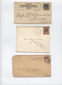 3 19th century CT postal history items Danbury, Danielsonville [y7586]