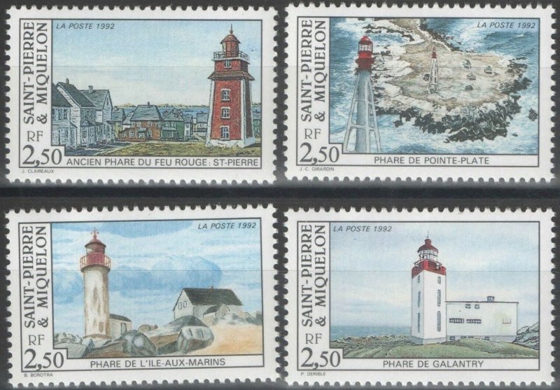 St Pierre & Miquelon 1992 #580 a-d MNH. Lighthouses