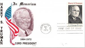 1973 FDC - Harry S Truman - In Memoriam 33rd Pres - Independence, Mo - F31447