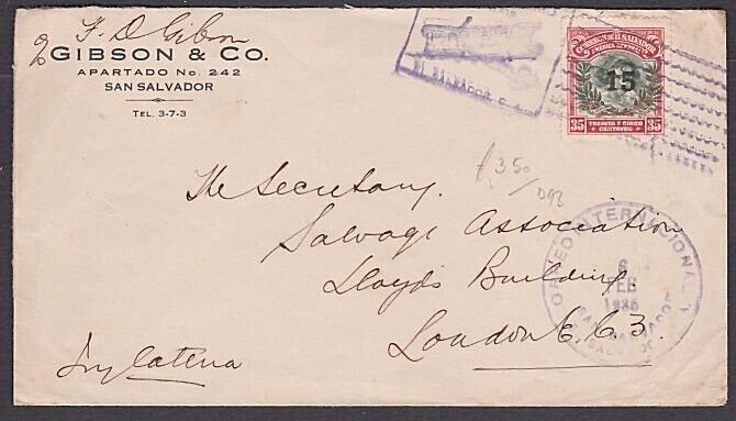 SALVADOR 1935 15c on 35c single franking on cover to UK....................a2595