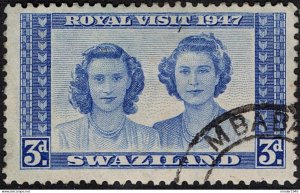 SWAZILAND 1947 KGVI 3d Ultramarine, Royal Visit SG44 FU