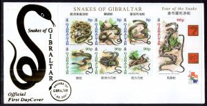 Gibraltar 870a Snakes Souvenir Sheet U/A FDC