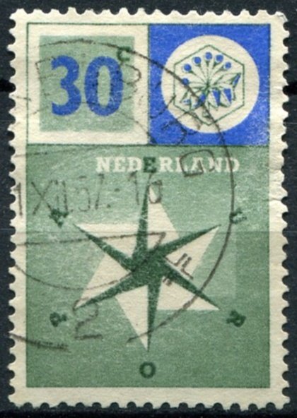 Netherlands Sc#373 Used, 30c dp dl grn & ultra, Europa (C.E.P.T.) 1957 (1957)