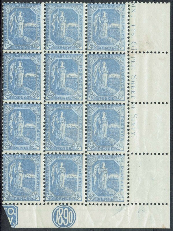 NEW SOUTH WALES 1890 AUSTRALIA 21/2D MNH ** MONOGRAM BLOCK PERF 11 X 12 