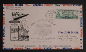 1933 Chicago IL USA Graf Zeppelin Century Of Progress cover #C18 To Newport News