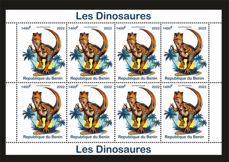 Stamps.  Dinosaurs 1 sheet perforated 2022 year Benin NEW