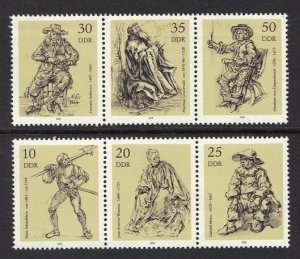 German Democratic Republic DDR #1935-1940 MNH 1978  etchings in strips of 3