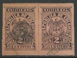 COLOMBIA 1902 2c Black on Rose ARMS Issue Pair Sc 266 Used