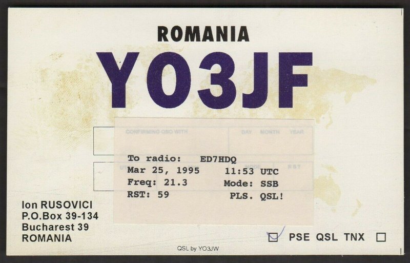 QSL CARD Ion Rusovici,YO3JF,Bucharest,Romania(Q4527)