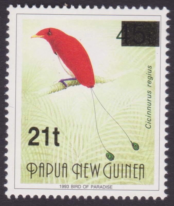 Papua Provisional Overprint Birds of Paradise 2nd Print 21t/45t (1993) MINT NH