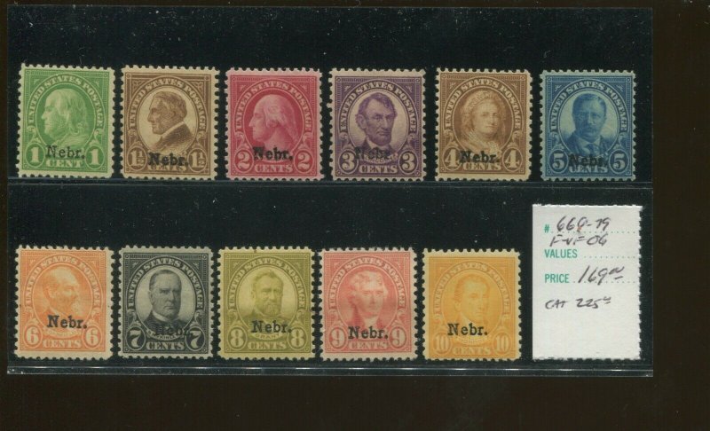 United States Postage Stamps #669-679 MH OG F/VF Nebraska Overprint Set 