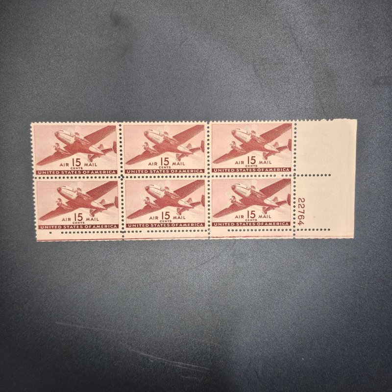 C28 Airmail block of 6 on Mint VF-OG-NH condition