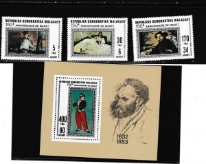Malagasy # 643-645, 646, Edouard Manet Paintings, Mint NH, 1/2 Cat.