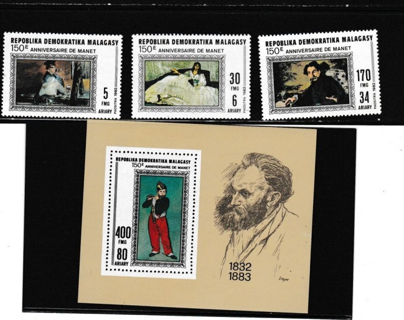 Malagasy # 643-645, 646, Edouard Manet Paintings, Mint NH, 1/2 Cat.