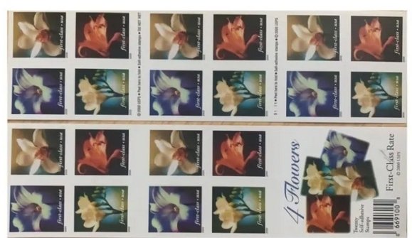 4 flowers Forever stamps 5 books total 100pcs