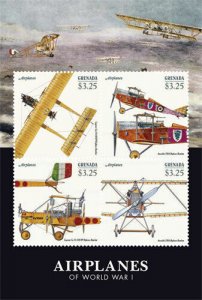 Grenada - 2015 - Airplanes Of World War I - Sheet Of 4 - MNH