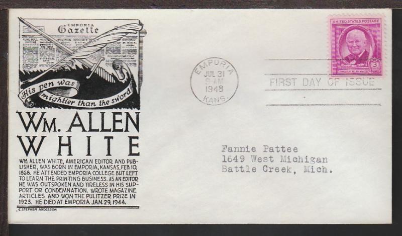 US 960 William White 1948 Anderson Typed FDC 