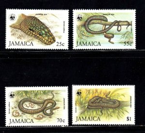 Jamaica stamps #591 - 594, MH, XF, topical, snakes, reptiles, CV $60.00