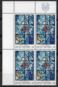 UN-NY # 180 Art at UN: Chagall Window   M.I. block - UL   (1)  Mint NH